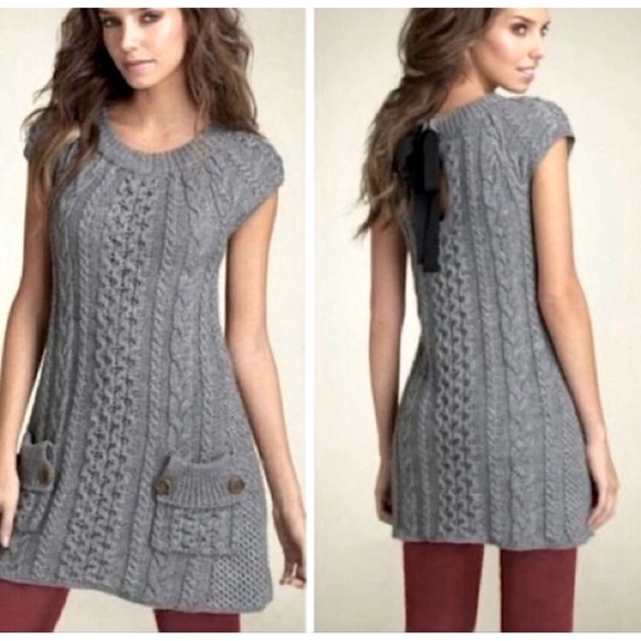 Free People Gray Chunky Cable Knit Sweater Dress Size Small - Picture 1 of 7